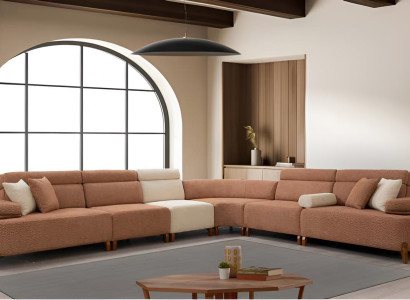 Braun-Weißes Wohnzimmer Sofa Designer L-Form Wohnlandschaft Ecksofa