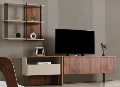 Elegante Wohnzimmer Garnitur TV-Lowboard Designer Regale Holzmöbel