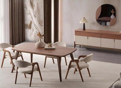 Exklusive Esszimmer-Set Brauner Esstisch 4x Stühle Sideboard Spiegel