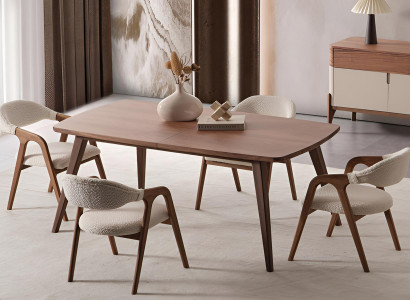 Moderne Esszimmer Garnitur Rechteckiger Brauner Esstisch 4x Stühle