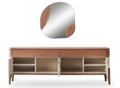 Designer Braunes Sideboard Luxuriöser Spiegel Wohnzimmer Edle Möbel