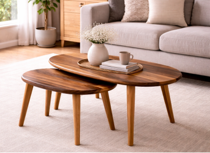 Elegantes Tisch Set mit Couchtisch und Beistelltischen aus Holz