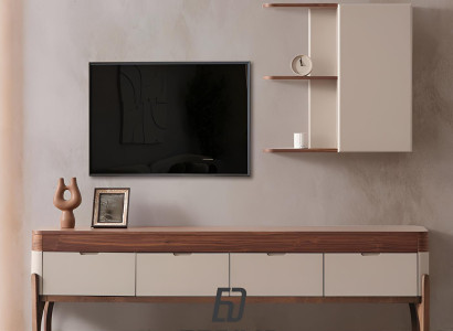 Braun-Beiges TV-Lowboard Designer Holz TV-Ständer Edle Holzmöbel