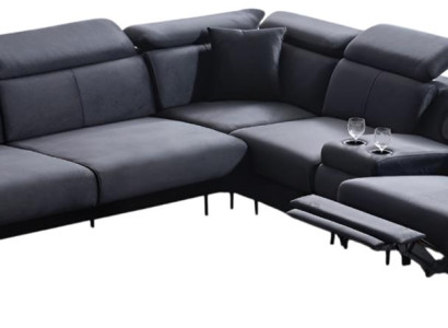 Blaues Ecksofa Designer Fußstütze Relaxcouch Wohnzimmer USB Sofa