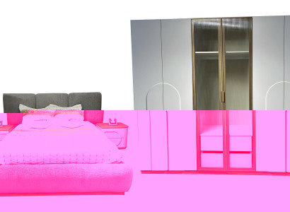 Designer Schlafzimmer Set Polsterbett Holzschrank 2x Nachttische