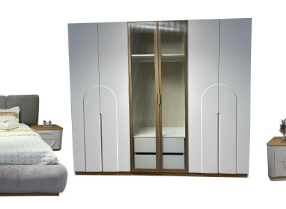 Grauer Exklusiver Schlafzimmer-Set Bett Schminktische 2x Nachttische