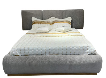 Stilvolles Graues Textilbett Schlafzimmer Doppelbett Holzgestell