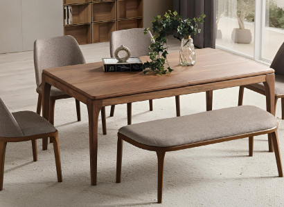 Stilvolle Essgruppe Designer Esstisch 4x Textilstühle Sitzbank 6tlg