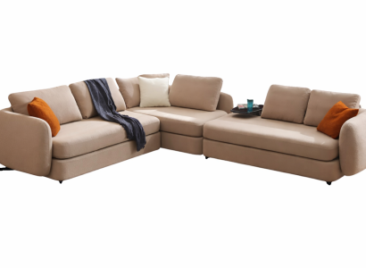 Beiges L-Form Polstersofa Wohnzimmercouch Designer Sofa Metallfüße