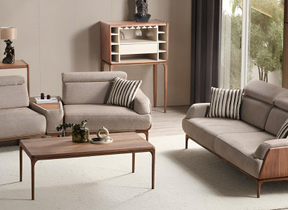 Beiges Elegantes Wohnzimmer Set Designer Polstersofas 3-Sitzer 2-er