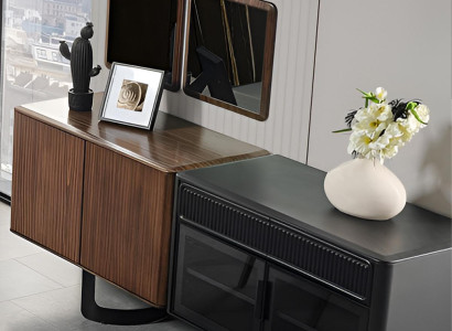 Exklusiver Schwarz-Braunes Sideboard Designer Spiegel Luxus Anrichte