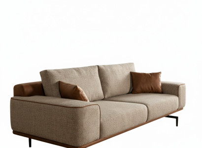 Designer Beiges 3-Sitzer Sofa Wohnzimmer Polstercouch Textilsofa