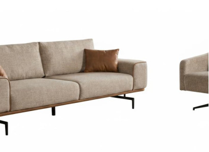 Beiges Polster Set Designer Textil 3-Sitzer Stoffsessel Couchgarnitur