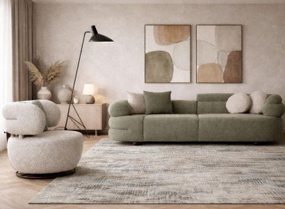 Stilvolles Wohnzimmer Sofa-Set Grüner Polster 3-Sitzer Textilsessel