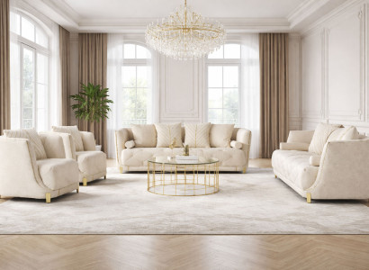 Elegantes Beiges Wohnzimmer-Set Designer 3-Sitzer Polstersessel 4tlg