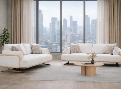 Modernes Sofaset mit Holzrahmen für ein elegantes Wohnzimmerdesign stilvolle