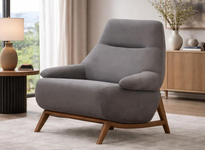 leganter Sessel Grau mit Holzrahmen und grauem Stoffbezug für Ihr Zuhause