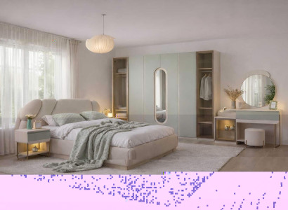 Bett Nachttisch Kleiderschrank Schminktisch Hocker Stil modern Farbe beige