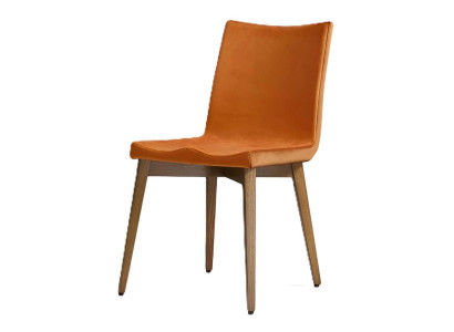 Eleganter Esszimmerstuhl Oranger Stoffstuhl Edle Holzbeine