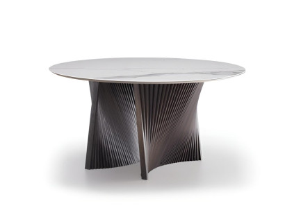 Eleganter Grauer Esstisch Designer Marmorplatte Edler Holzgestell