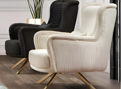 Elegantes 2x Sessel Set mit goldenen Beinen und luxuriösem Stoffbezug