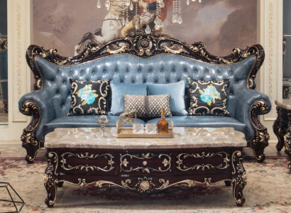 Eleganter 3-Sitzer Sofa Blau Kunstleder Dreisitzer Wohnzimmer Polstersofa