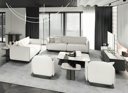 Komplettes Wohnzimmer-Set mit 2 Sofas 2 Sesseln TV-lowboard und Tischen