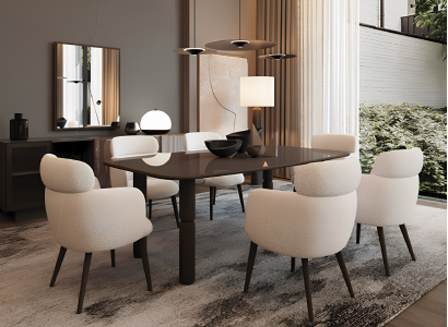 Esszimmermöbel-Set mit modernem Esstisch 6 Stühlen und funktionalem Stauraum