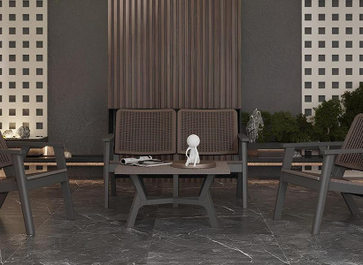 Elegante Braune Gartengarnitur Designer Terrassen Set Bank Sessel