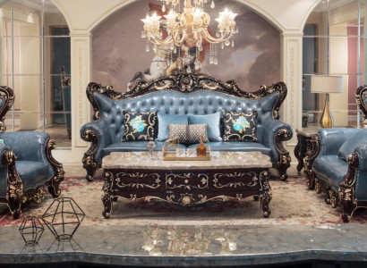 Blau Wohnzimmer Set Sofa 3+2+1 Sitzer Luxuriöses Komplettes Kunstleder