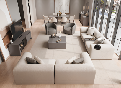 Komplett-Set für die Lounge Komfortable Sofas Sessel TV Lowboard und Tisch