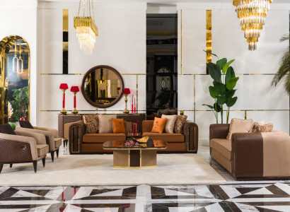 Braun-Beige Wohnzimmer Couchgarnitur Designer Polstermöbel Tisch