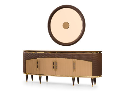 Exklusive Anrichte Designer Rundspiegel Stilvolle Wohnzimmer Möbel
