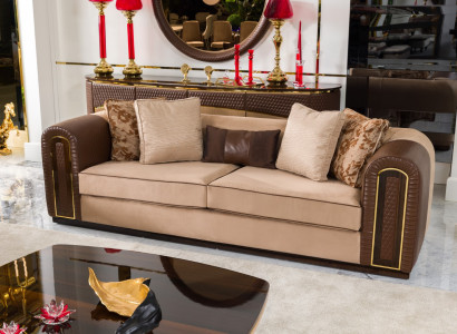 Braun-Beiges Wohnzimmer Sofa Designer Polstercouch 3-Sitzer Sofa