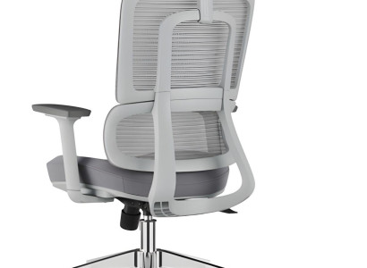 Hellgrauer Bürostuhl mit ergonomischem Design und Mesh-Rückenlehne