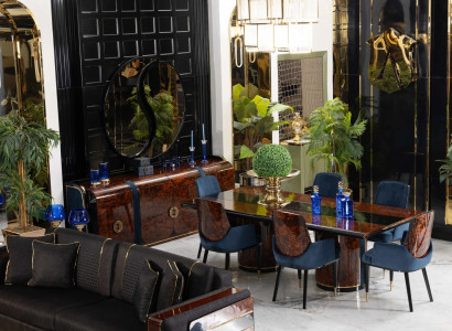 Elegante Esszimmer Garnitur Edler Esstisch Textilstühle Konsole 9tlg