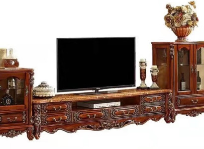 Klassische Massivholz Garnitur Robustes TV-Lowboard Edle Vitrinen
