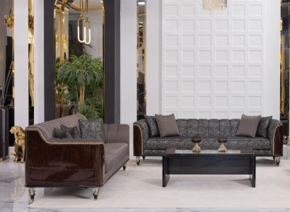 Elegantes graues Wohnzimmer-Set 4-Sitzer Sofas Tisch Edle Möbel