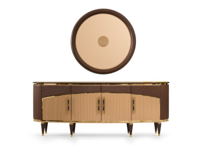 Luxuriöses Wohnzimmer Beiges Sideboard Designer Spiegel Edles Set