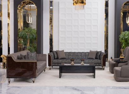 Designer Graues Wohnzimmer-Set 4-Sitzer Sofas Kaffeetisch Beistelltisch