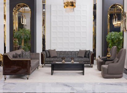 Luxuriöses graues Wohnzimmer-Set Sofas Sessel Couchtisch Beistelltisch