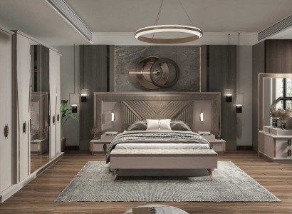 Elegante Beige Komplette Schlafzimmergarnitur Bett Bettbank Schrank