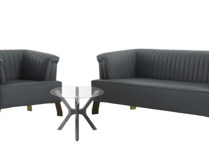 Komfortables Sofa Set Designer Polstercouchen 2x Ledersessel 3-tlg.