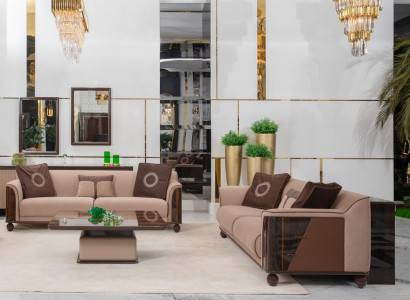 Wohnzimmergarnitur Sofas Holztisch Beistelltisch Möbelgarnitur 4 tlg.