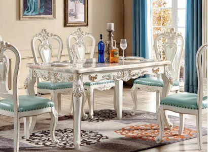 Elegante Esszimmergarnitur Massivholz Esstisch 6x Lederstühle -7tlg