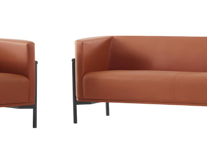 Stilvolle Orange Sofagarnitur Designer Ledercouch Loungesessel 2tlg