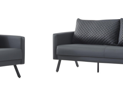 Graue Ledergarnitur Moderner 3-Sitzer Stilvolles Ledersofa Sessel