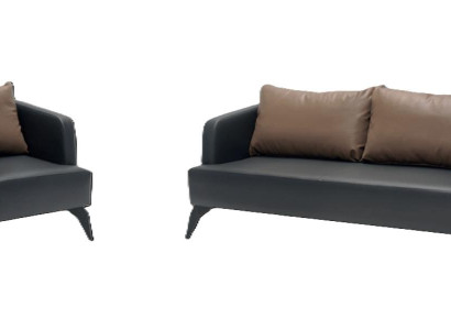 Schwarz-Braune Sofagarnitur Stilvoller Dreisitzer 2x Ledersessel