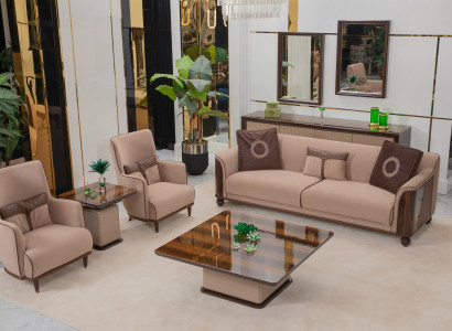 Moderne Beige Wohnzimmer Sofas Textil Couchen Lehnsessel Couchtisch