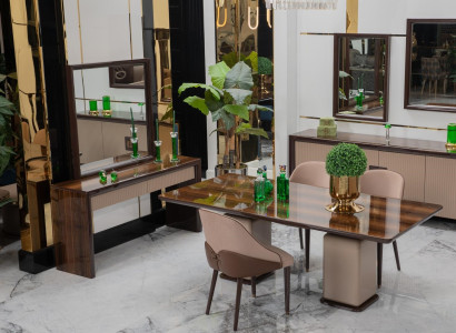 Moderne Essgruppe Designer Brauner Esstisch 4x Stühle Schminktisch